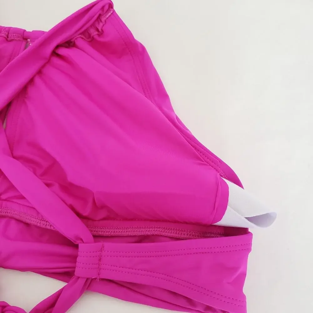 NEW!! La Blanca SIZE 12 Pink Luxe Halter Swimsui Bikini TOP ONLY Womens LB21G88